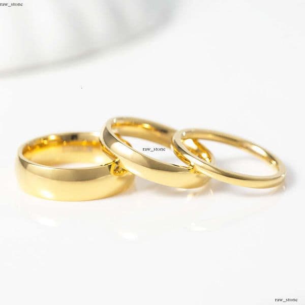 Classic Gold Plain Ring Mirror Finish Straight Edge Wide Band 2/4/6mm Unisex Factory Stock