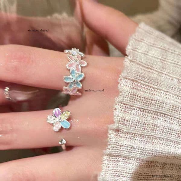 First Love Korean Girl~ Dopamine Flower for Women Sweet Ins Niche Design Adjustable Open Finger Ring
