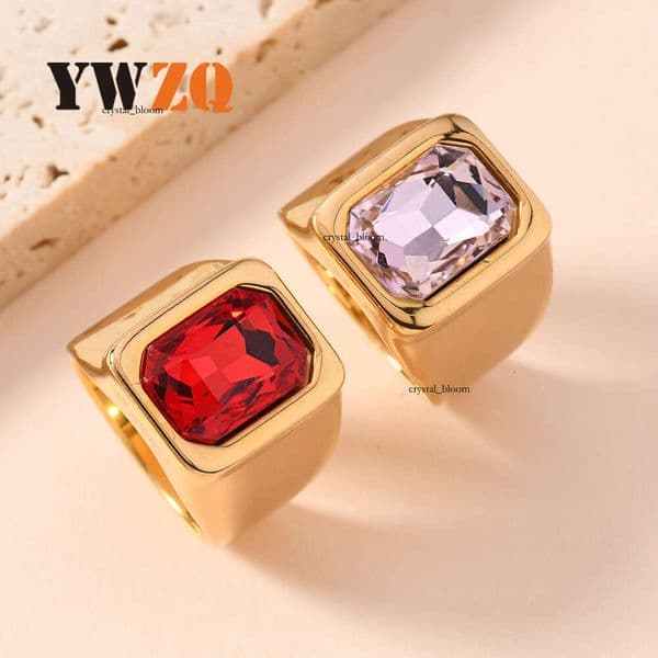 Jewelry minimalist titanium steel gemstone ring for women light luxury fashion cast beveled rectangular diamond ring trendy jewelry