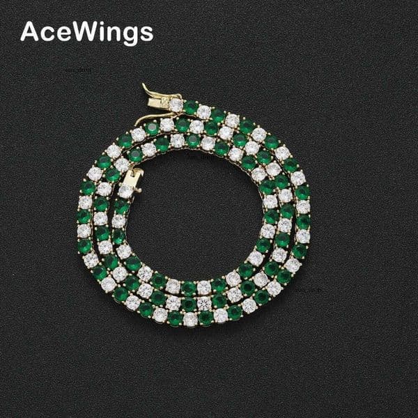 4mm green white tennis necklace single row Moissanite chain Hip Hop Moissanite Jewelry style necklace for men and women