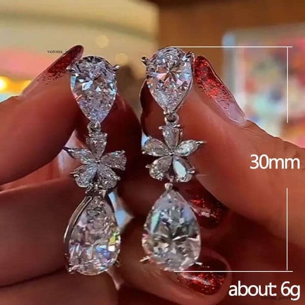 Fashion Creative Exquisite Flower AAA Moissanite Water Drop Versatile Bridal Party Earrings