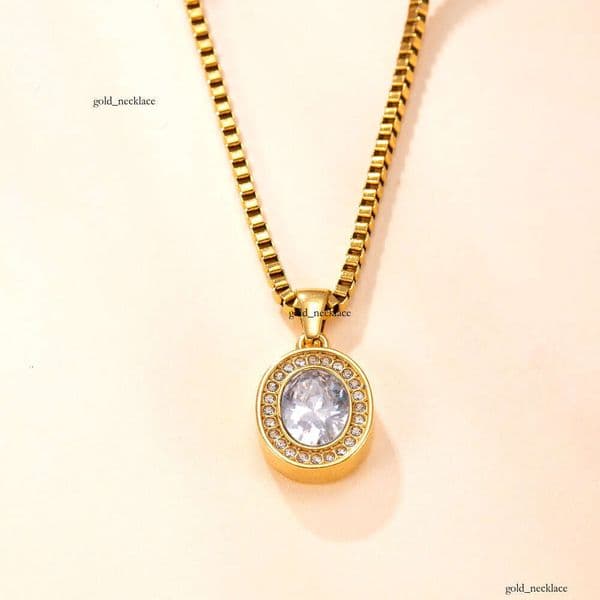 Single Pendant Sterling Silver 14K 18K Gold Jewelry Cast Oval Diamond-Encrusted Necklace Vintage High-End DIY Titanium Steel Accessories Factory