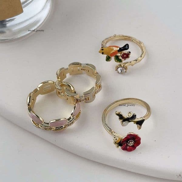 Trendy sweet cool hot girl style rose bird ring, unique design with an ins vibe, versatile and stylish accessory