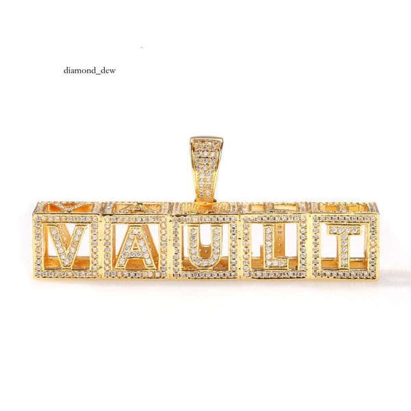 New Moissanite Inlaid Hollow Square Letter Pendant Hip Hop Trendy Brand Personality Necklace Jewelry for Men Hip Hop Style