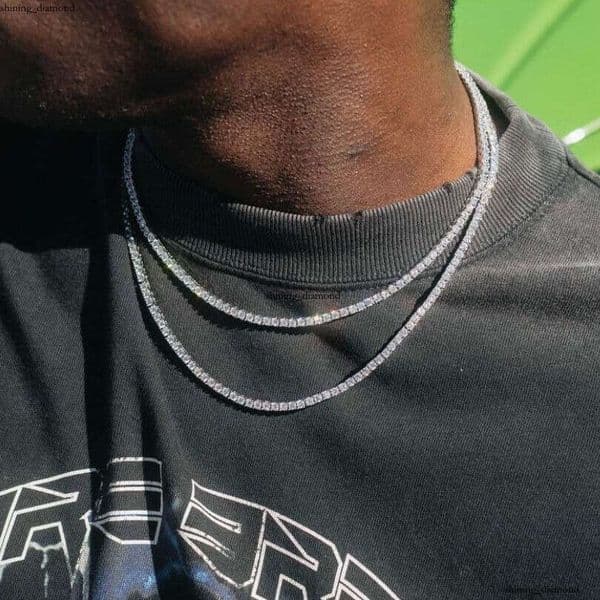 Luxury Jewelry 4mm 5mm Moissanite Tennis Men and Women Couple Light Luxury Trendy Accessories Versatile Necklace Wholesale