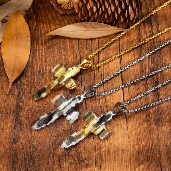 Jewelry Fashion Retro Classic Cross Necklace Men's 925 Sterling Silver 14K Gold Personality Trendy Hip Hop Jewelry Wholesale
