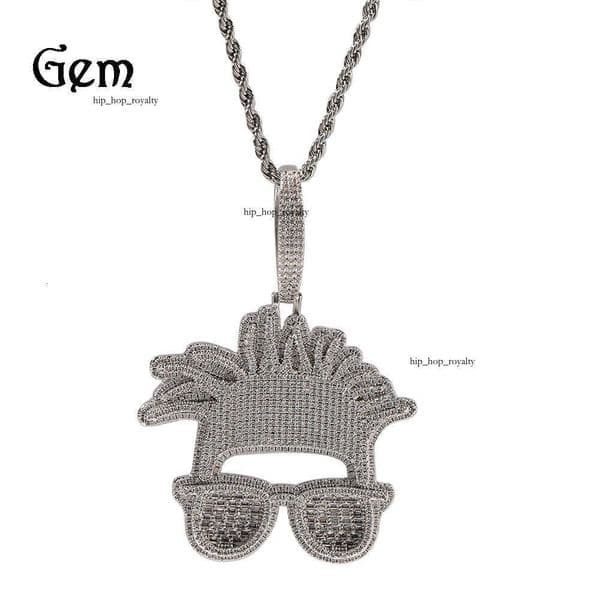 Hip Hop Diamond-Studded Trendy Glasses Emoji Pendant Men's Rap Silver Necklace Wholesale