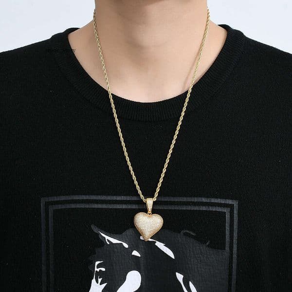 Jewelry Hip Hop necklace three-dimensional heart-shaped pendant solid Moissanite necklace for couples unisex jewelry