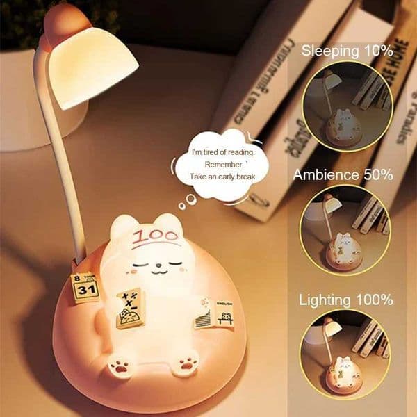 LED Table Night Light Cartoon Cute Pet Animal Bear Pig Cat Dog USB Recharge Battery Child Eye Protection Warm White Desk Lamp H260321