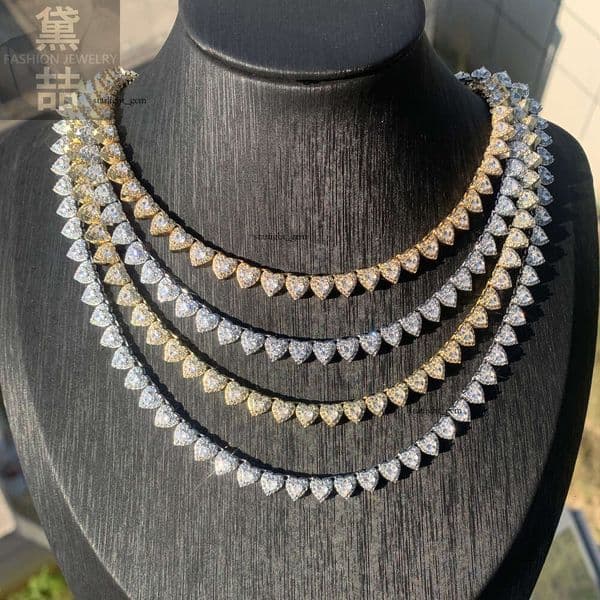 New 7MM Necklace with Bling Moissanite Full of Diamonds Heart-Shaped Tennis Chain Unisex Hip Hop Jewelry Wholesale