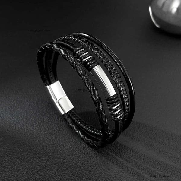Fashion for Men 925 Sterling Silver 18K Gold Fashionable and Versatile Titanium Steel Multi-Layer Woven Leather Bracelet