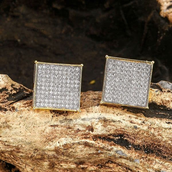 Jewelry Hip Hop men's women's square earrings with Moissanite personalized couple's earrings versatile accessories for export