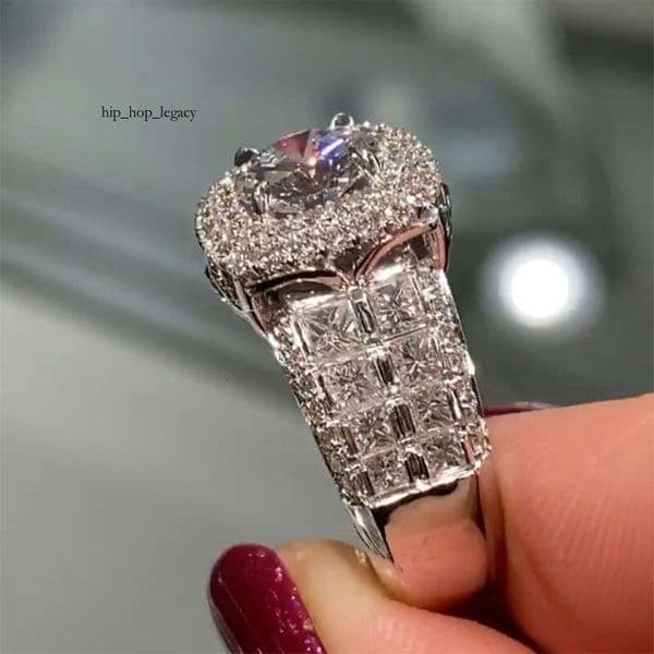 Wish New Model: Platinum-plated Silver engagement with full diamond inlay popular Moissanite Jewelry super shiny Moissanite women's ring