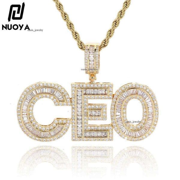 Luxury Jewelry Hip Hop Large Ice-Candy Letter Number Pendant Necklace Real Gold Plated DIY Moissanite Necklace for Men and Women