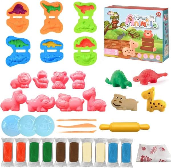 Yeahbo Modelling Clay for Kids Air Dry 32 Pieces Playdough Set with Polymer Plasticine Moulds Arts and Crafts 260320