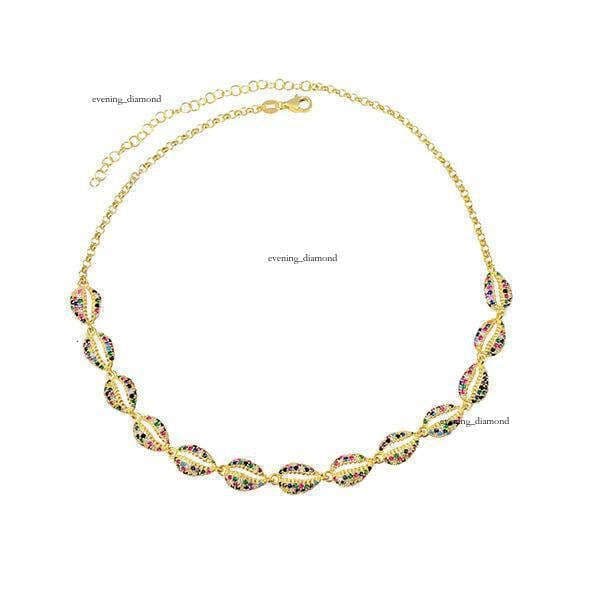 New Hip Hop Style choker short necklace with micro-inlaid colorful Moissanite and shell-shaped accessories jewelry gift for women