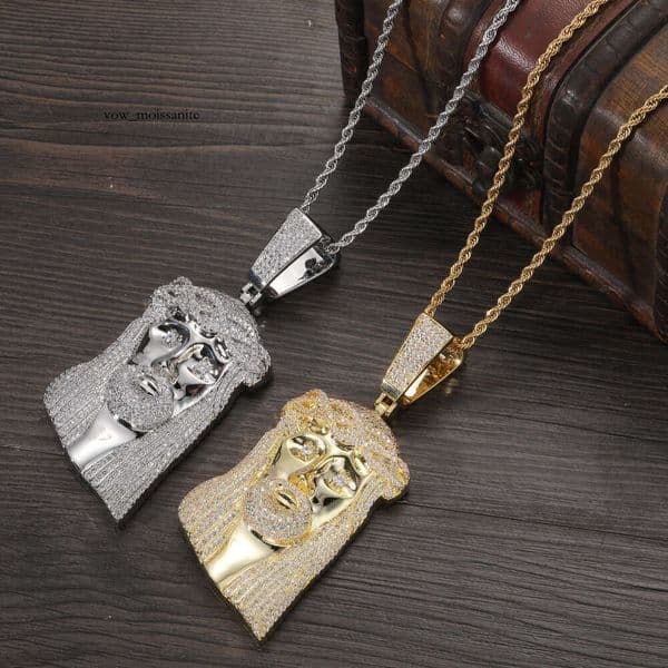 Human face pendant Jewelry Silver inlaid Moissanite couple's layered necklace Hip Hop accessories