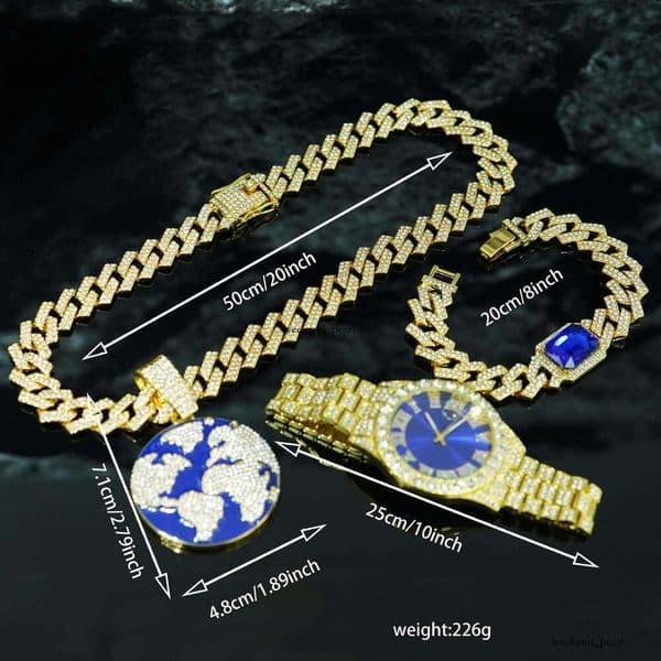 Quartz Watch High-End Trendy Fashion Earth Pendant Necklace Bracelet Men's Versatile Wrist Jewelry