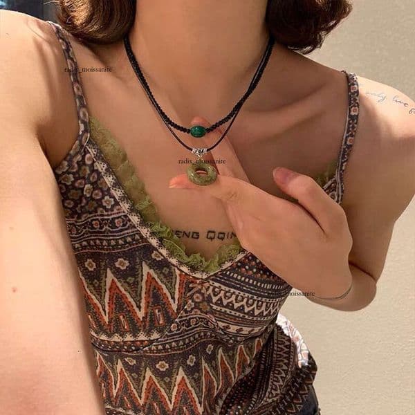 Niche ethnic style circular pendant double-layer vintage handmade necklace, light luxury niche high-end women's accessory