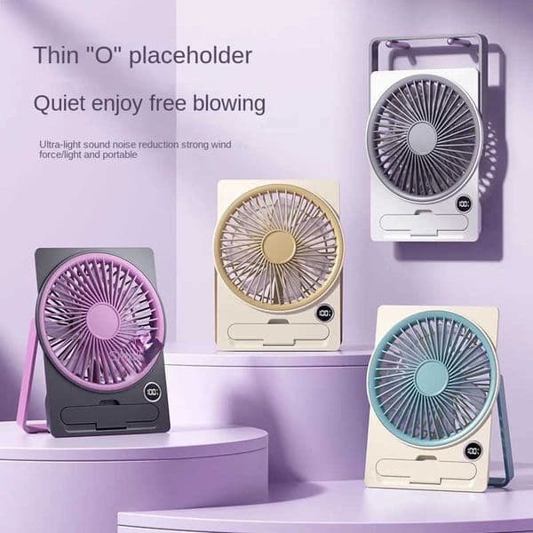 Ultra Thin Mini Fan USB Rechargeable Card Fan LCD Digital Display 6-speed Adjustment Hanging Stand Dual Use Desktop Fan H260321