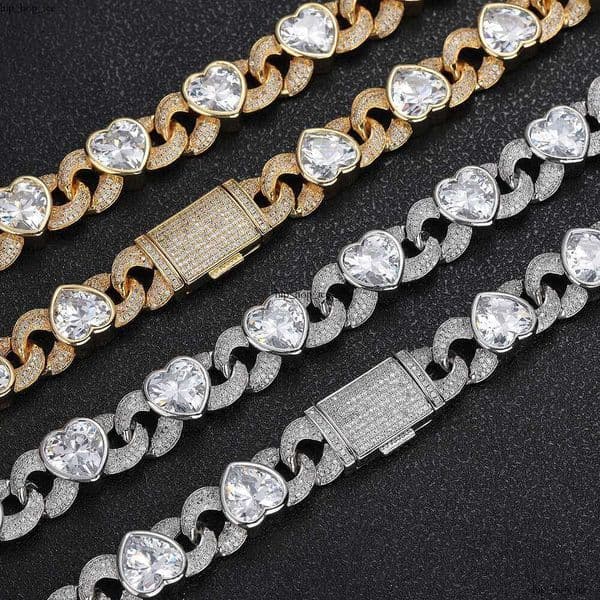 Jewelry Hip Hop 12mm heart-shaped figure-eight Cuban chain Moissanite necklace trendy accessory high-end men's bracelet