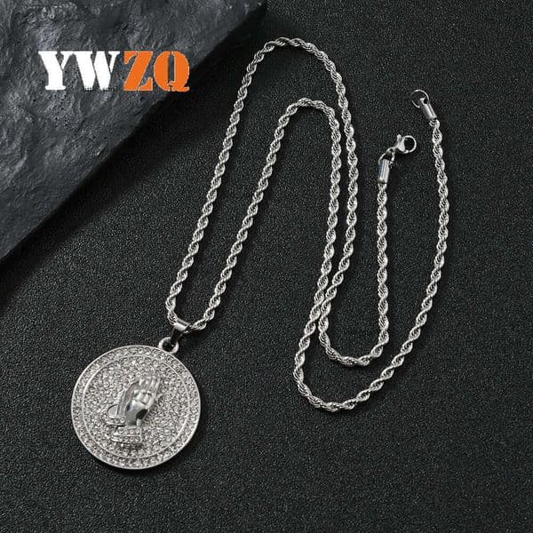 Jewelry 925 Sterling Silver 14K Gold jewelry prayer hands necklace men's Hip Hop personalized pendant pearl chain wholesale factory