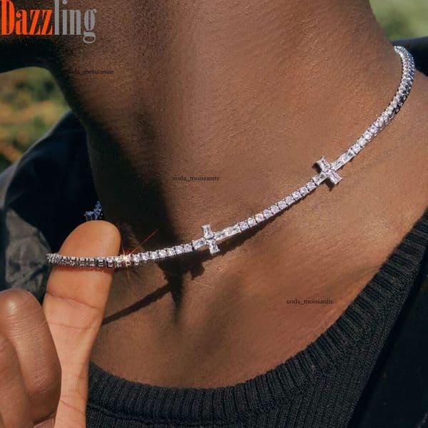 Hip Hop Moissanite cross necklace Tennis Chain 3MM tennis chain fashion accessories for men and women wholesale