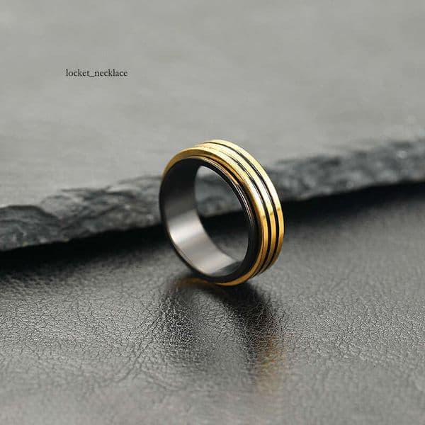 supply of simple Sterling Silver 14K 18K Gold jewelry double-layer gold black oil rotatable titanium steel ring for men manufacturer