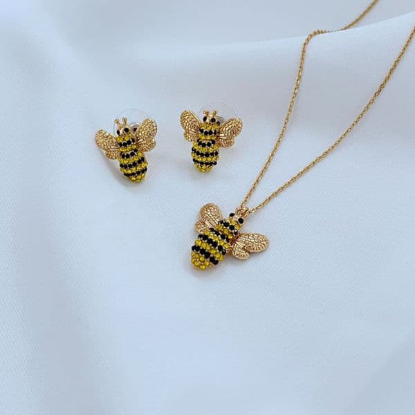 Designer Real 18K Gold Plated Red Insect Bee Earrings Necklace Set KS Gift New York With Free Dust Bag EH2515