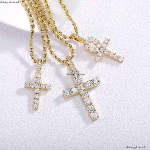Luxury Jewelry Hip Hop Diamond-Studded Cross Silver Pendant Jewelry for Men Simple and High-End Twist Chain Necklace