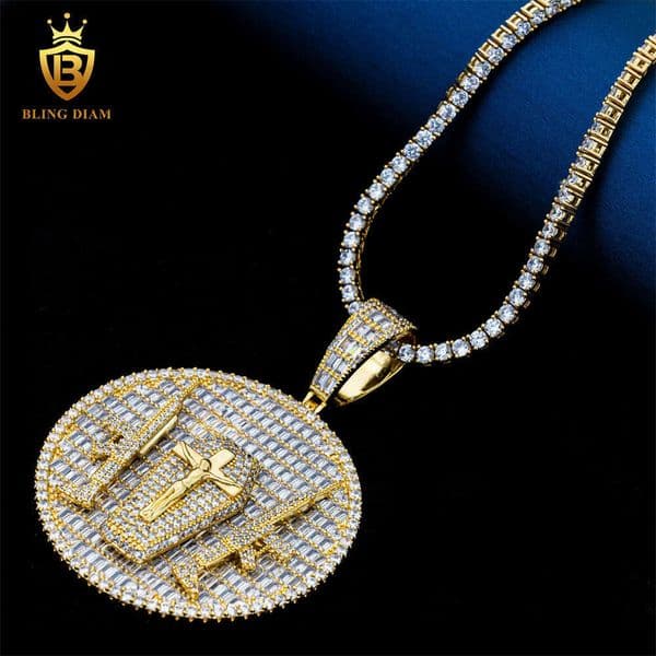 Luxury jewelry round pendant threedimensional cross angel jewelry wholesale with tennis chain popular Moissanite Jewelry