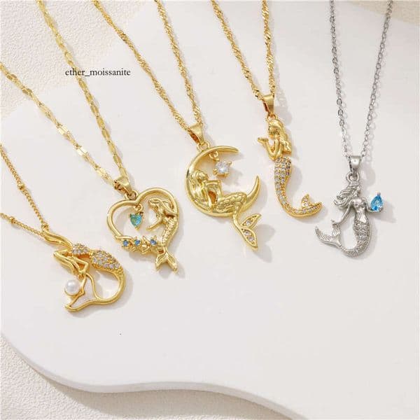Silver Necklace Series Mermaid and Water Drop Clavicle Chain 18k Gold Moissanite Wholesale