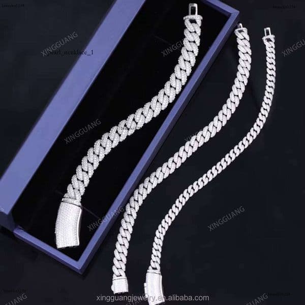 Hot Sale High Quality Hip Hop Necklace Bracelet 13MM Sier Iced Out VVS1 Moissanite Cuban Link Chain