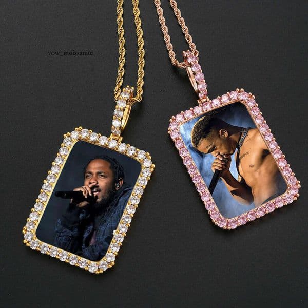 New European and American style personalized DIY memory collection square photo frame micro-inlaid zircon solid pendant hip-hop necklace