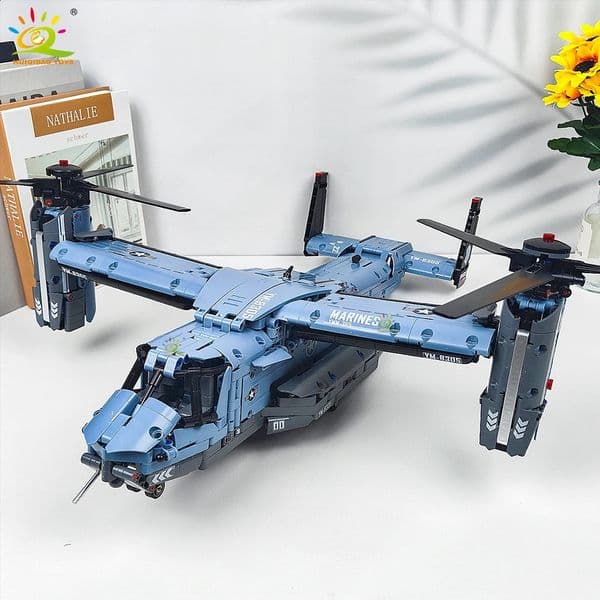 HUIQIBAO MOC 1389PCS V22 Tiltrotor Aircraft Helicopter Building Block Children Military Airplane model Bricks Toy home Decor 260320