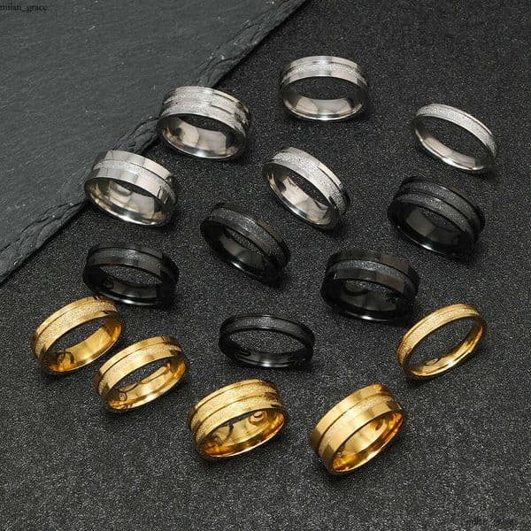 fashion new Sterling Silver 14K 18K Gold jewelry creative punk style simple 123-line groove matte titanium steel ring factory