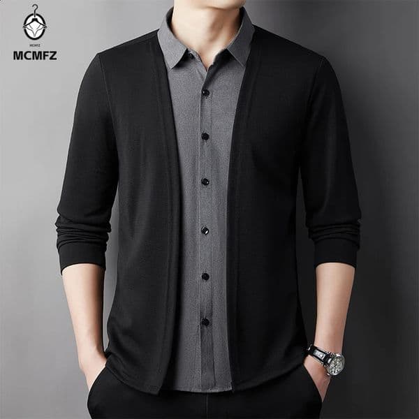Mens Casual Long Sleeved Shirt Two Piece Comfortable Outdoor Cardigan Korean Version Solid Color Fashionable Versatile Top 260320