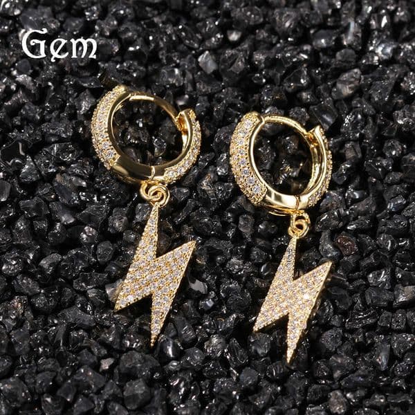 Moissanite Jewelry INS Style Lightning Hip Hop Full Moissanite Simple Personality Hoop Earrings Unisex Studs Factory Direct Sale