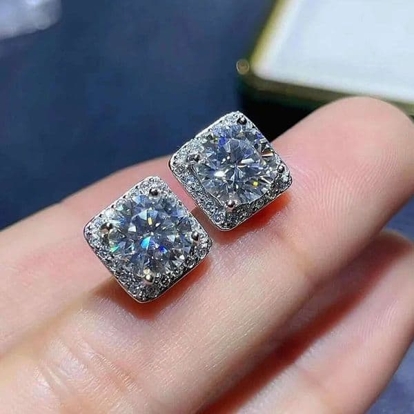rui's magazine-style square exquisite full-diamond geometric round Moissanite stud earrings basic versatile earrings