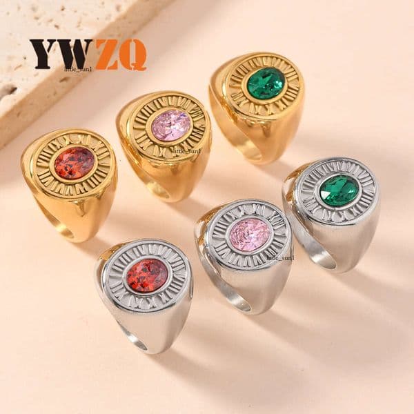 Luxury Jewelry 925 Sterling Silver 14K Gold jewelry fashionable and versatile cast Roman numeral diamond-studded ring oval gemstone ring