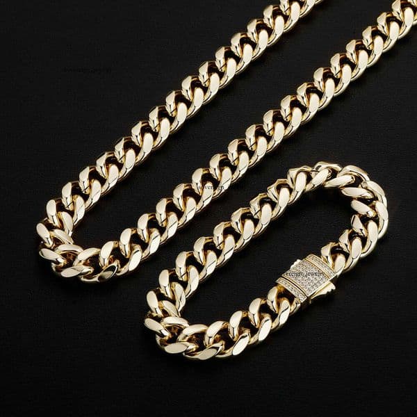 INS Jewelry 10mm Spring Clasp Miami Color-Retaining Cuban Hip Hop Big Gold Chain Necklace Personality Bracelet Jewelry