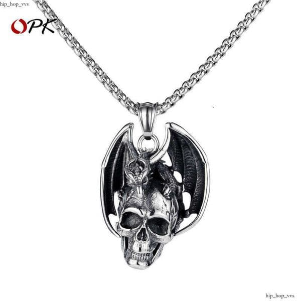 Jewelry Jewelry Vintage Crystal Skull Wing Pendant Men's Hip Hop Personality Necklace Wholesale