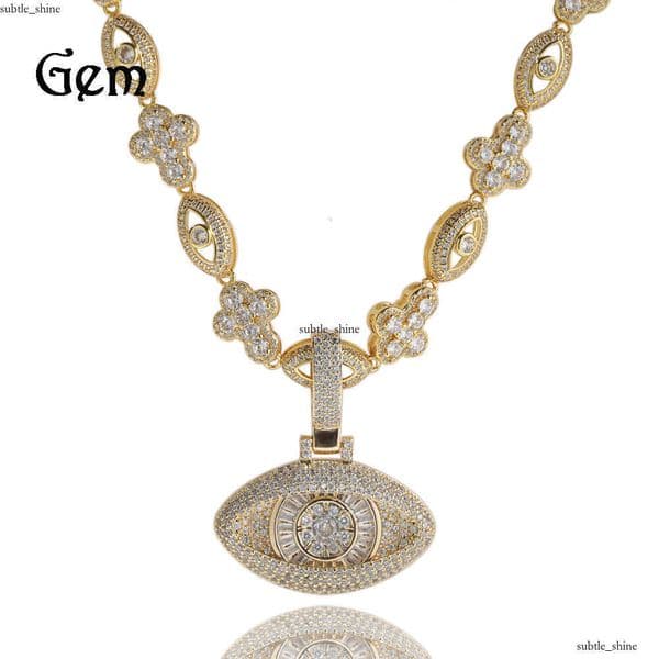 Moissanite Jewelry Hip Hop Full Diamond Eye Necklace Fashion Trend Cool Silver Inlaid Moissanite Silver Men's Pendant Jewelry