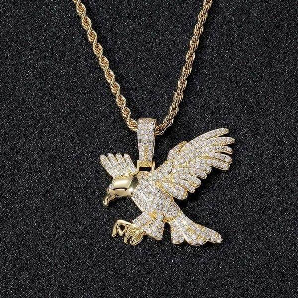 New Hip Hop Style eagle pendant real gold plated micro-inlaid with Moissanite Hip Hop men's versatile necklace pendant wholesale