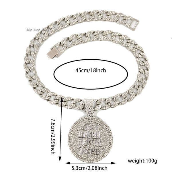 Trendy Stay Hard Letter Pendant Full Diamond Cuban Chain Hip Hop Necklace Customizable