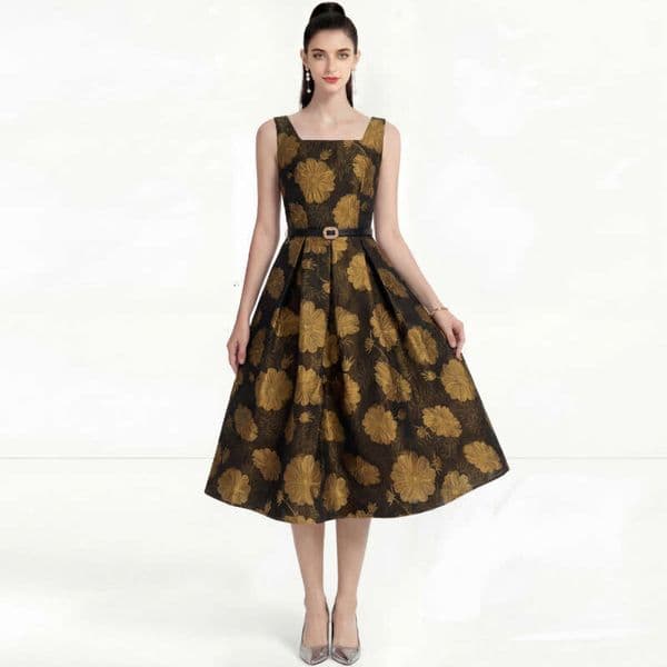 Designer French style 2026 high-end jacquard sleeveless vest with large hem A-line skirt
