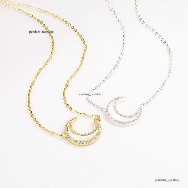 Korean Japanese design S925 sterling silver diamond-encrusted mother-of-pearl shell moon necklace gentle and ethereal trendy clavicle chain