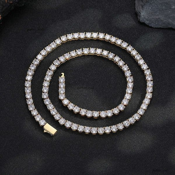 European and American Style 3mm 4mm 5mm Wide Spring Clasp Tennis Chain Micro Pave Single Row Zircon Hip Hop Necklace