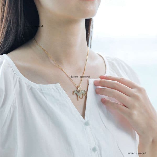 Wish Jewelry New Product Personality Small Horse Pendant 925 Silver Micro Pave Moissanite Women's Necklace