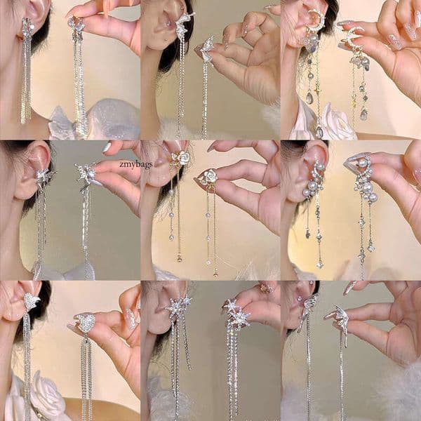 2026 Exquisite Niche Fairy-like Tassel Bow Ear Cuff for Women Without Piercing, Unique Alloy Earrings, New Model Wholesale